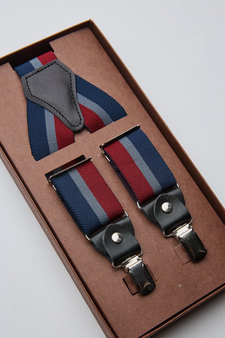 Мужские подтяжки в синюю и красную полоску