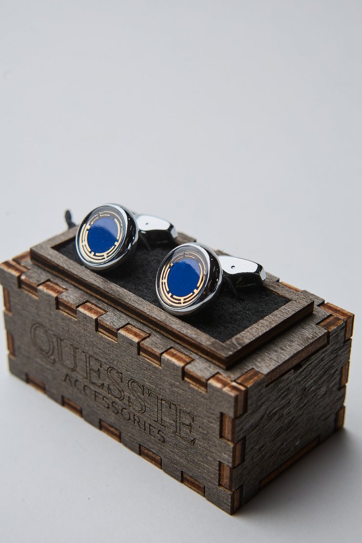 Запонки Синего цвета с золотистой окантовкой круглые