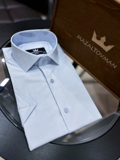 Рубашка MAZALTOVMAN Голубая фактурная с коротким рукавом