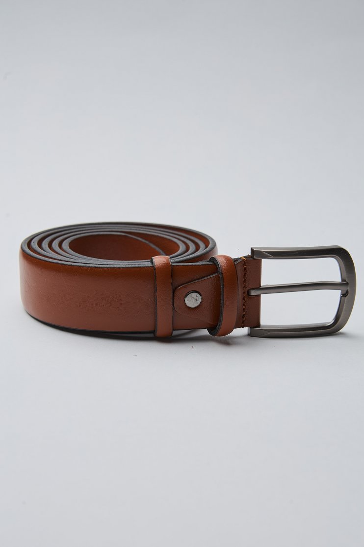 Мужской ремень коричневый кожаный гладкий